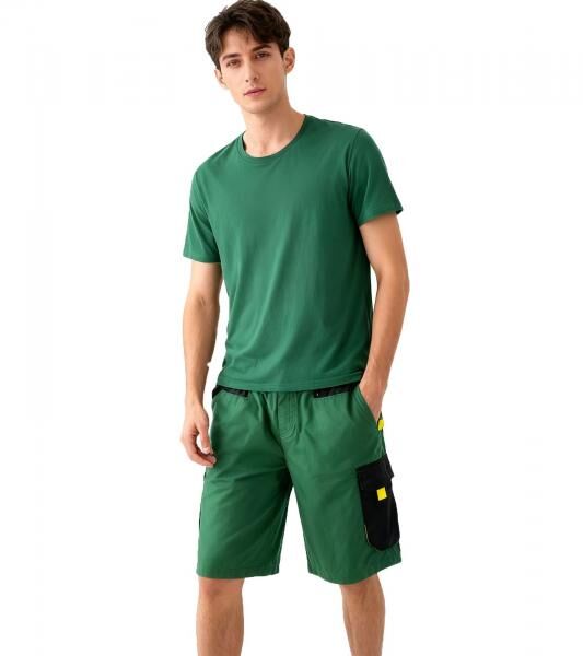 Herren Arbeits-Shorts mit 6 Taschen Cargo-Bermuda nachhaltige Arbeits-Hose Garten-Hose Gr&uuml;n/Schwarz/Gelb