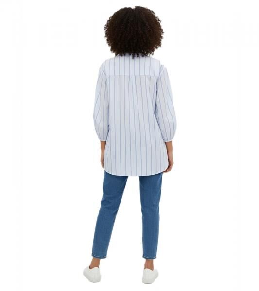 klassische Damen Bluse Popeline-Bluse aus reiner Baumwolle mit Stehkragen Langarm-Shirt 979642 Hellblau
