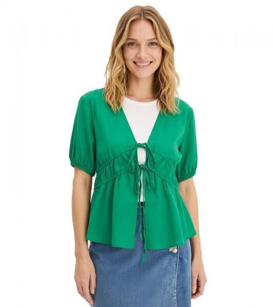 l&auml;ssige Damen Bluse mit weiten &Auml;rmeln und Bindeband Sommer-Shirt 917998 Gr&uuml;n
