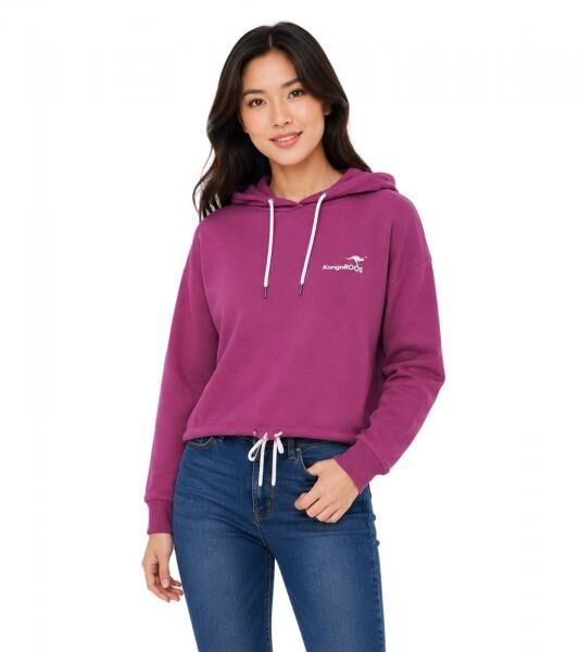 l&auml;ssiger KangaROOS Damen Hoodie mit Kordelzug an Kapuze und Saum Kapuzen-Sweater Baumwoll-Pullover Violett