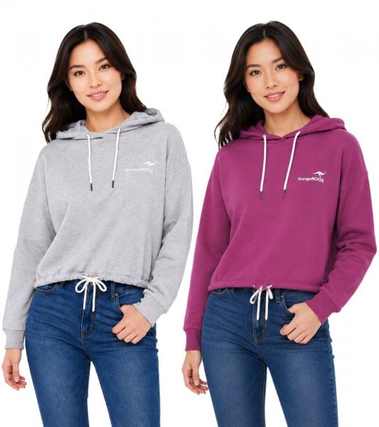 l&auml;ssiger KangaROOS Damen Hoodie mit Kordelzug an Kapuze und Saum Kapuzen-Sweater Baumwoll-Pullover Grau meliert oder Violett