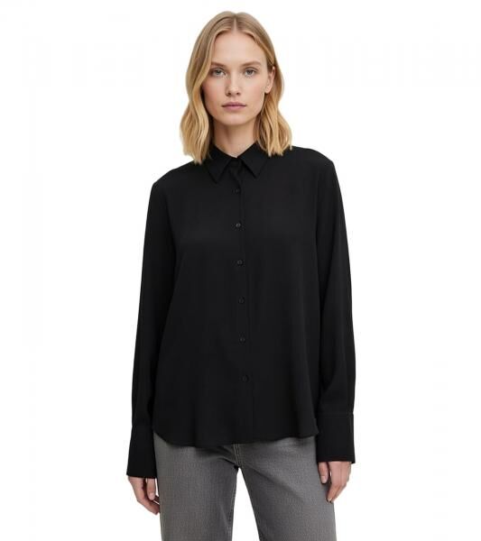 lang&auml;rmlige Damen Bluse aus Viskose-Mix mit Ballon-Saum Sommer-Shirt 921905 Schwarz