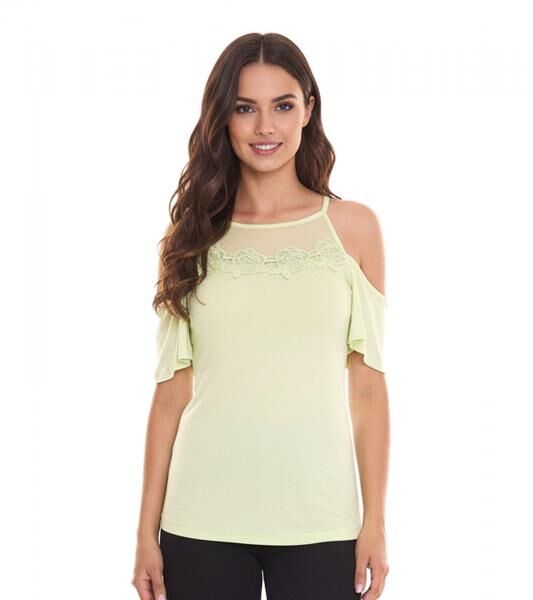 MELROSE Damen Off-Shoulder-Shirt mit Blumenborder elegantes Ausgeh-Top 11037716 Gr&uuml;n