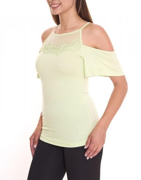 MELROSE Damen Off-Shoulder-Shirt mit Blumenborder elegantes Ausgeh-Top 11037716 Gr&uuml;n