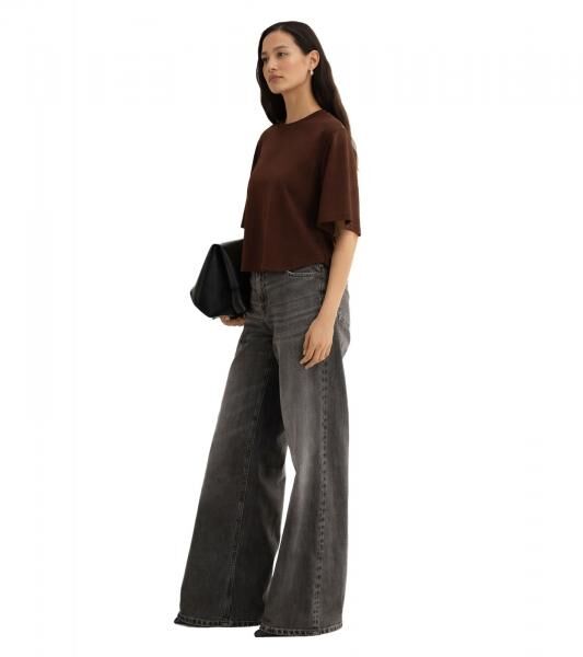Modernes Damen Oversize T-Shirt aus bequemem Punto-di-Roma Material mit Rei&szlig;verschluss hinten 966086 Braun