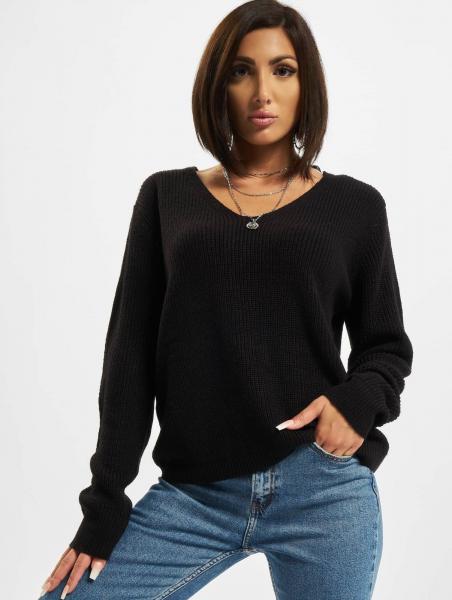 modernes URBAN CLASSICS Damen Sweatshirt Rippb&uuml;ndchen Schwarz