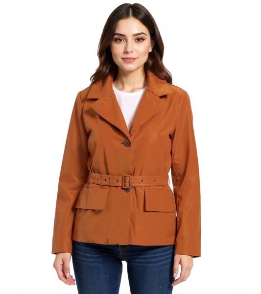 nachhaltige Damen Jacke wattierte Blazer-Jacke mit G&uuml;rtel Freizeit-Jacke 944007 Braun