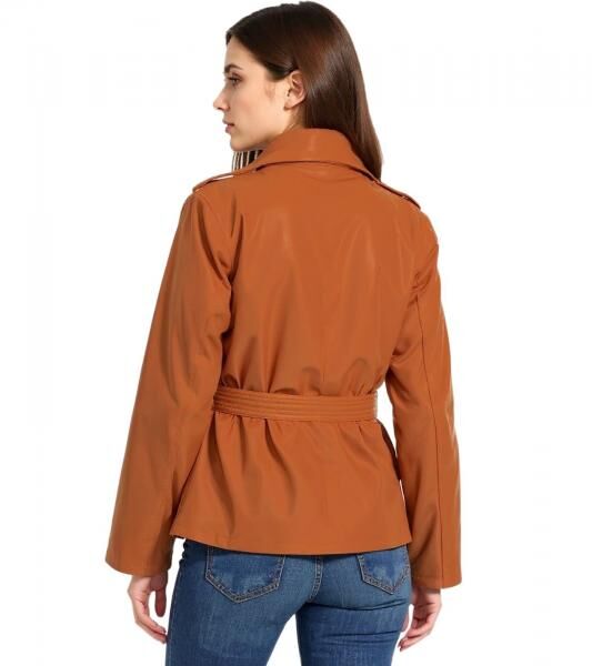 nachhaltige Damen Jacke wattierte Blazer-Jacke mit G&uuml;rtel Freizeit-Jacke 944007 Braun