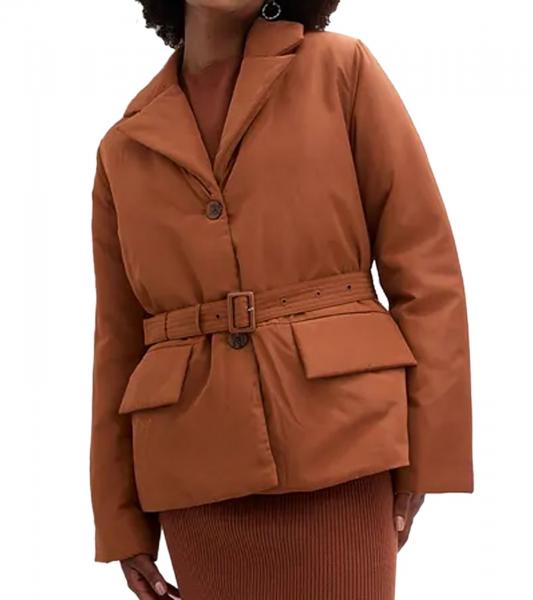 nachhaltige Damen Jacke wattierte Blazer-Jacke mit G&uuml;rtel Freizeit-Jacke 944007 Braun