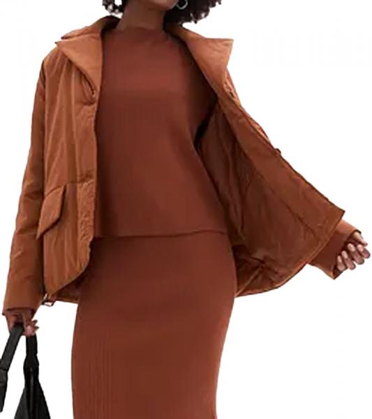 nachhaltige Damen Jacke wattierte Blazer-Jacke mit G&uuml;rtel Freizeit-Jacke 944007 Braun