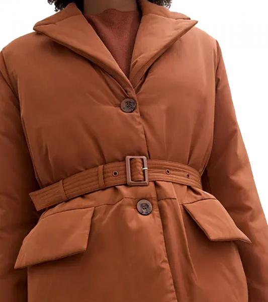 nachhaltige Damen Jacke wattierte Blazer-Jacke mit G&uuml;rtel Freizeit-Jacke 944007 Braun