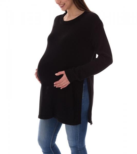 neun 9 monate Damen Schwangerschafts-Pullover mit gro&szlig;em Schlitz Strick-Pullover Umstands-Mode 46551556 Schwarz
