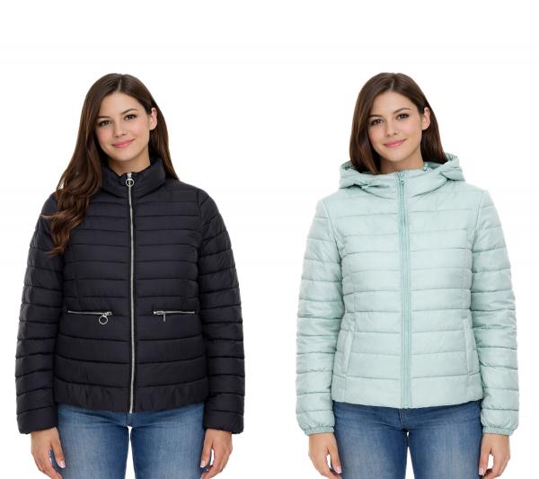 ONLY Damen Stepp-Jacke &Uuml;bergangs-Jacke mit Stehkragen oder Kapuze Basic-Jacke Schwarz oder Hellblau