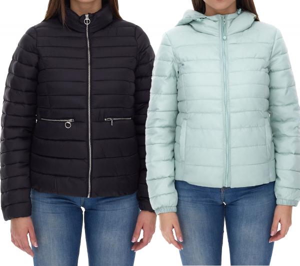 ONLY Damen Stepp-Jacke &Uuml;bergangs-Jacke mit Stehkragen oder Kapuze Basic-Jacke Schwarz oder Hellblau