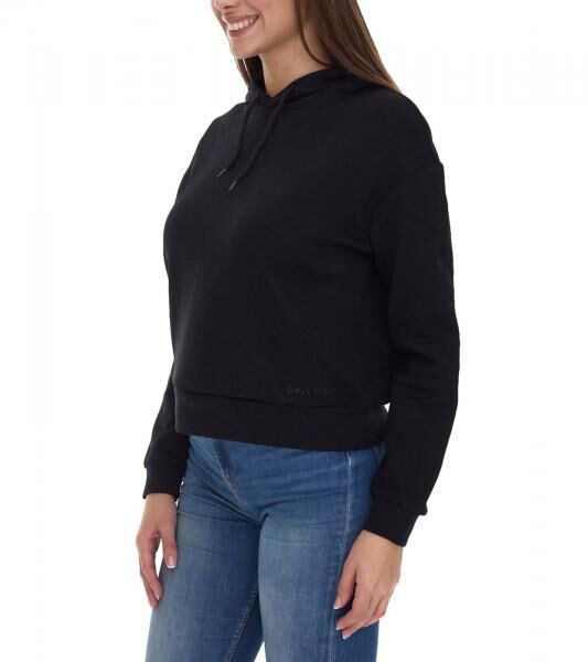 ONLY Play Damen Crop-Hoodie Kapuzen-Pullover kurzer Sweat-Shirt Basic-Pullover 15245850 Schwarz