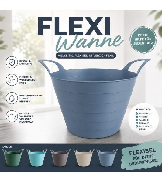 Praktische 30 Liter Universalwanne Flexi-Wanne mit ergonomische Tragegriffe Flexi-Eimer Gartenkorb Wäschekorb ca. 54x42x36 cm  - Kein Farb