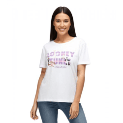 RE:COVERED X Looney Tunes Damen T-Shirt mit THATS ALL FALKS Schriftzug Baumwoll-Shirt Rundhals-Shirt RCWARN6612 Weiß