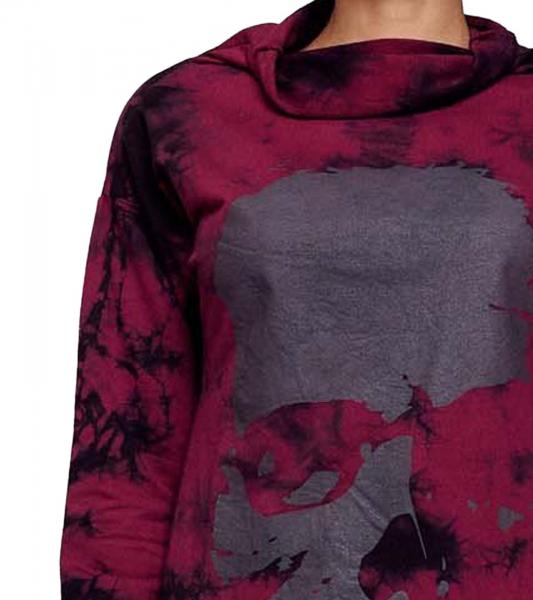 ROCKUPY Damen Sweat-Kleid mit Totenkopf-Print Pullover-Kleid Langarm-Kleid W-393822 Bordeaux/Schwarz
