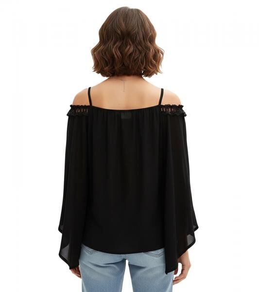 stilvolle Damen Bluse Off-Shoulder Shirt mit Carmen-Ausschnitt und Fledermaus&auml;rmeln Sommer-Bluse 936235 Schwarz