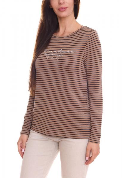 Street One Damen Langarm-Shirt gestreifter Pullover mit Schriftzug auf der Front 23254627 Braun