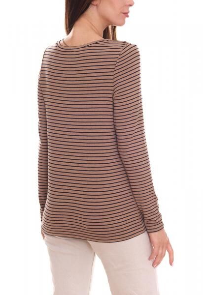 Street One Damen Langarm-Shirt gestreifter Pullover mit Schriftzug auf der Front 23254627 Braun