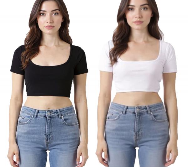 ZEGY Damen Crop-Top geripptes Baumwoll-Shirt schlichtes T-Shirt 1084 Schwarz oder Wei&szlig;