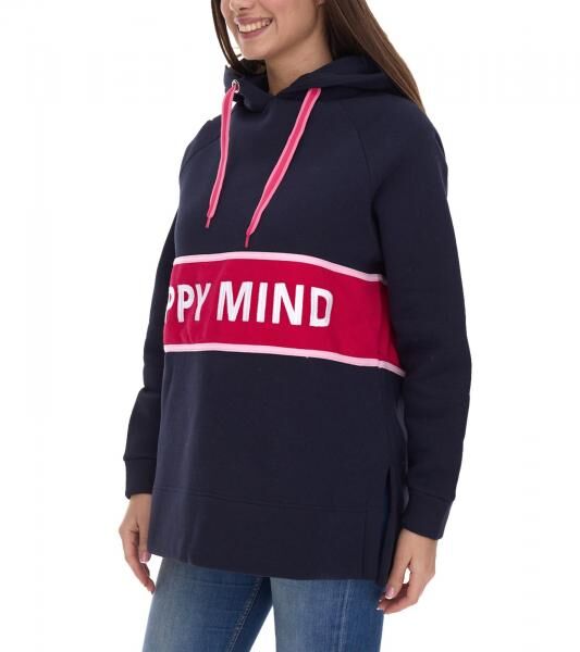 ZWILLINGSHERZ Beate Hoodie Damen Kapuzen-Pullover mit umlaufendem HAPPY MIND Schriftzug Baumwoll-Sweater 31069-1008-2 Dunkelblau