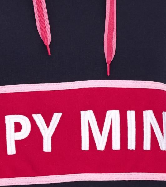 ZWILLINGSHERZ Beate Hoodie Damen Kapuzen-Pullover mit umlaufendem HAPPY MIND Schriftzug Baumwoll-Sweater 31069-1008-2 Dunkelblau