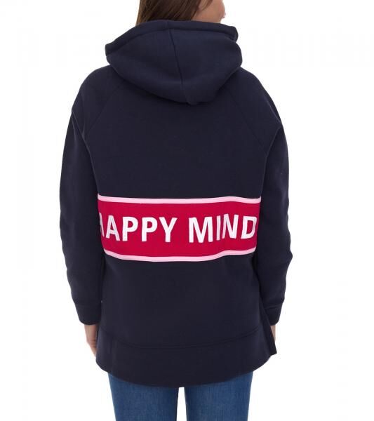 ZWILLINGSHERZ Beate Hoodie Damen Kapuzen-Pullover mit umlaufendem HAPPY MIND Schriftzug Baumwoll-Sweater 31069-1008-2 Dunkelblau