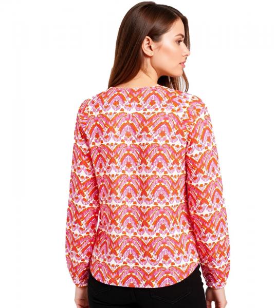 ZWILLINGSHERZ Joyful Damen Sommer-Bluse Tunika-Shirt mit Ornamenten 33236-13 Orange/Pink/Wei&szlig;