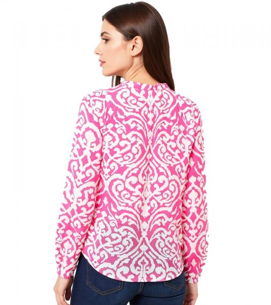 ZWILLINGSHERZ Ornamente Damen Sommer-Bluse Tunika-Shirt mit Quasten 33223-13 Orange/Wei&szlig;/Pink