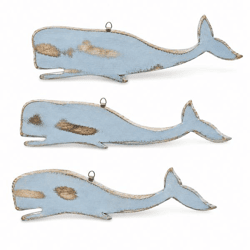 Wanddekoration Whale rustikal blau 50 cm 3er Set