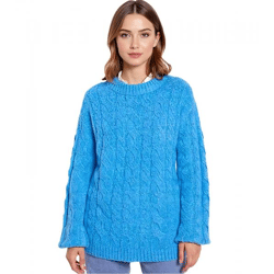 Damen Oversize-Pullover weit geschnittener Winter-Pullover mit Zopfstrickmuster 962801 Blau