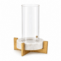 J-Line Windlicht „Marble“, weiß/goldfarben, 31,5 cm