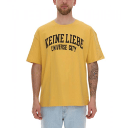 KEINE LIEBE Universe City Herren Baumwoll-Shirt mit farblichen Akzenten T-Shirt Rundhals-Shirt Kurzarm-Shirt KLTS1012YEL Gelb/Schwarz