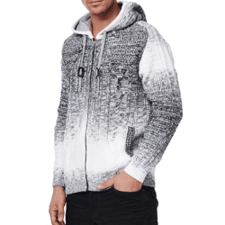 Lässige Herren Strick-Jacke mit Kapuze und Farbverlauf strukturierter Hoodie Cardigan 13390 Weiß