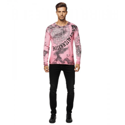 Markantes Herren Longsleeve V-Ausschnitt Washed Print Design Slim Fit Langarm-Shirt 10135 Koralle