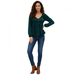 Modische Jersey-Bluse mit V-Ausschnitt und Rüschen Ausgeh-Bluse Langarm-Bluse 949372 Gtrün