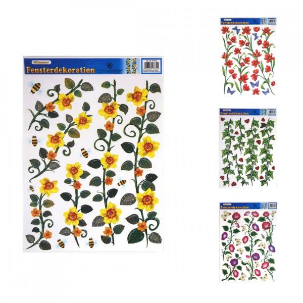 Fensteraufkleber Blumen 42 cm 4 Stück sortiert