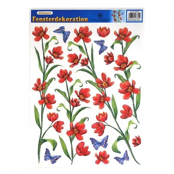 Fensteraufkleber Blumen 42 cm 4 Stück sortiert