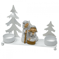 Teelichthalter Weihnachtskrippe Metall weiß 20 cm