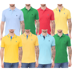 U.S. POLO ASSN. Men's Polo Shirt, plain or with color accents; basic shirt; cotton shirt; short-sleeve shirt; yellow, blue, red, green, T
