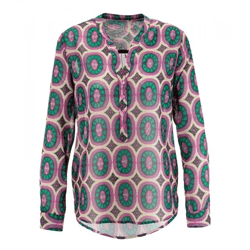 Aniston SELECTED Damen Bluse Sommer-Bluse modisches Langarm-Shirt 91819328 Grün/Lila/Beige