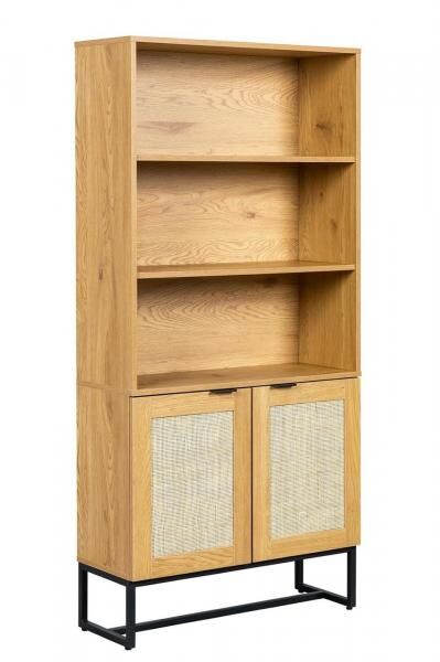 B&uuml;cherregal Capri 168 cm mit Rattanfronten, Metallgestell, Boho-Stil