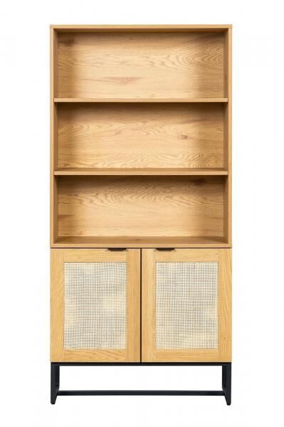 B&uuml;cherregal Capri 168 cm mit Rattanfronten, Metallgestell, Boho-Stil