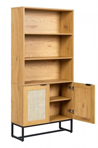 B&uuml;cherregal Capri 168 cm mit Rattanfronten, Metallgestell, Boho-Stil