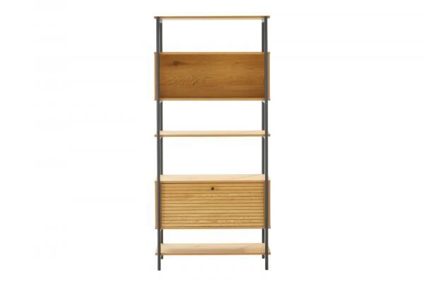 B&uuml;cherregal Lattes 175 cm, Metall schwarz mit Eichedekor, Loft-Stil