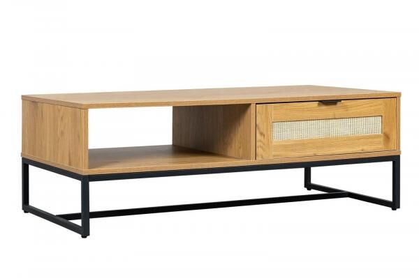 Couchtisch Capri 120 x 60 cm mit Rattanfront und Schublade, Boho-Stil