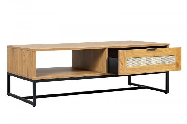 Couchtisch Capri 120 x 60 cm mit Rattanfront und Schublade, Boho-Stil