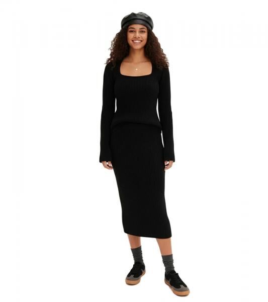 figurbetonender Damen Strick-Pullover mit Karree-Ausschnitt Alltags-Pullover 915030 Schwarz